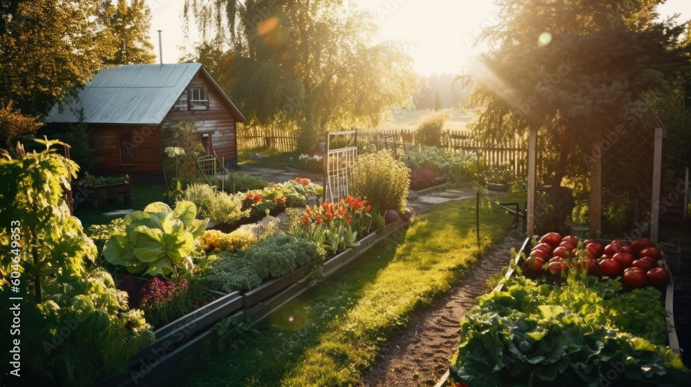 Fototapeta premium Lueur Dorée sur le Jardin Potager