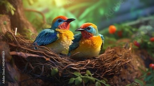 Two beautiful birds in their nest,Generative AI