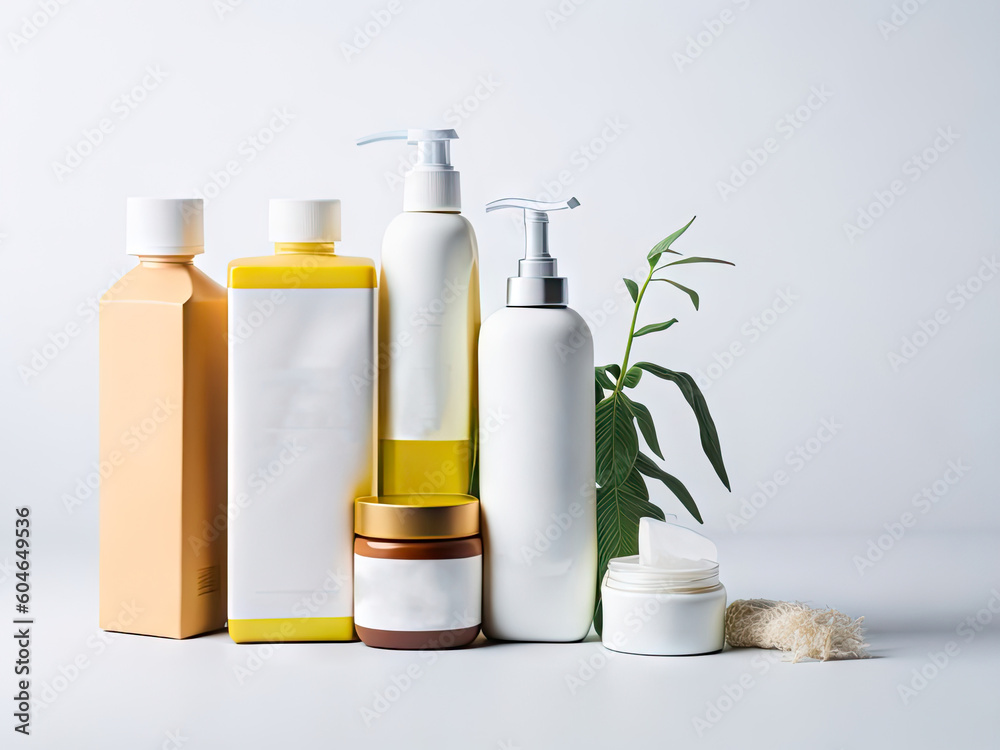 bottles with cosmetics on a white background. ai generative bottles with cosmetics on a white background. ai generative