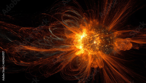 Electricity ignites the multi colored galaxy in a futuristic explosion generated by AI
