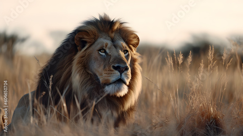 Animal Power - Creative and wonderful full body picture of a male lion staking in the steppes of Africa that is as true to the original and photo-like as possible