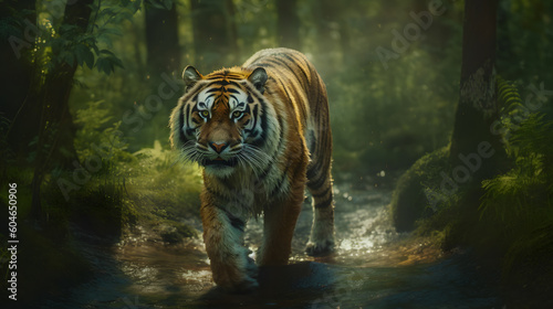 Animal Power - Creative and wonderful colored image of a tiger walking in the jungle at noon, as true to the original as possible and photo-like © bmf-foto.de