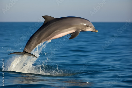 dolphin jumping from sea water over ocean wave  created with Generative AI Technology