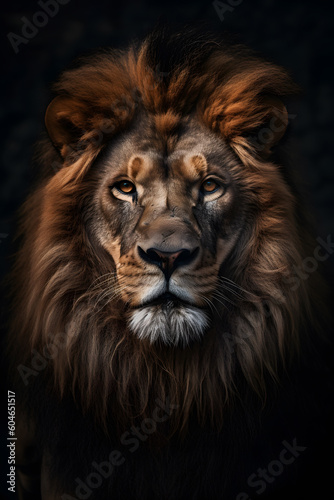 Animal Power - Creative and wonderful colored portrait of a male lion in front of a dark background that is as true to the original as possible and photo-like © bmf-foto.de