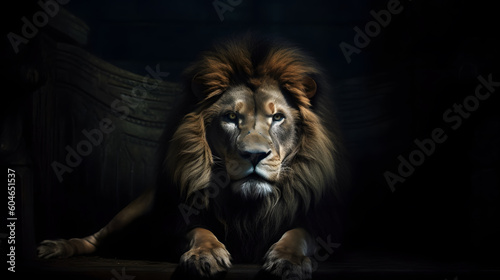Animal Power - Creative and wonderful colored full body of a male lion in front of a dark background that is as true to the original as possible and photo-like
