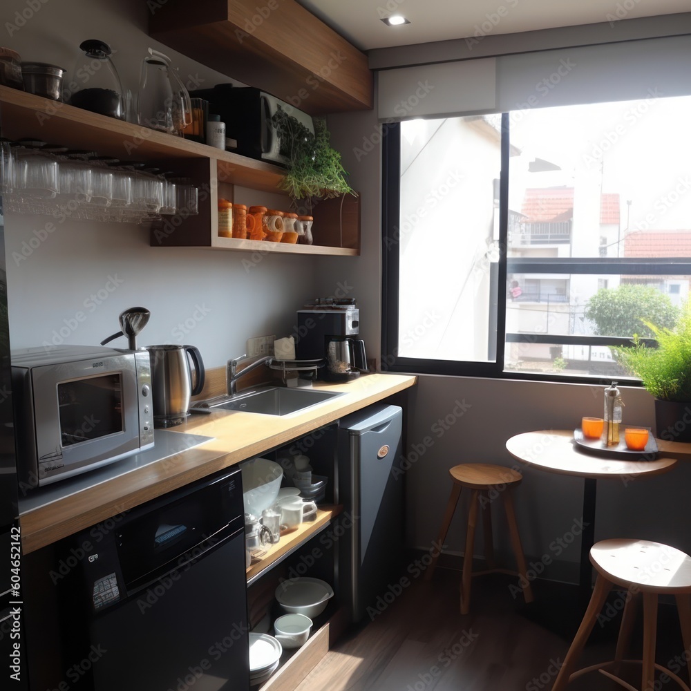 Generative AI small kitchen with coffee maker modern style breakfast Photography Generative AI small kitchen with coffee maker modern style breakfast Photography