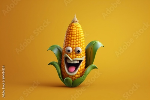 Adorable cartoon corn with a friendly grin. AI
