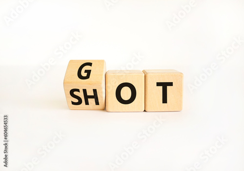 Covid-19 i got vaccine shot medical symbol. Doctor turns wooden cubes and changes with words Got shot. Beautiful white table white background. Covid-19 i got booster vaccine shot concept. Copy space