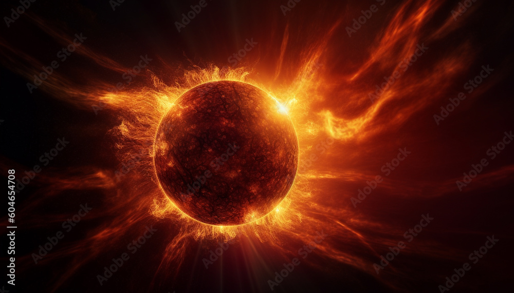 Glowing nebula explodes in abstract sphere of burning natural phenomenon generated by AI Glowing nebula explodes in abstract sphere of burning natural phenomenon generated by AI