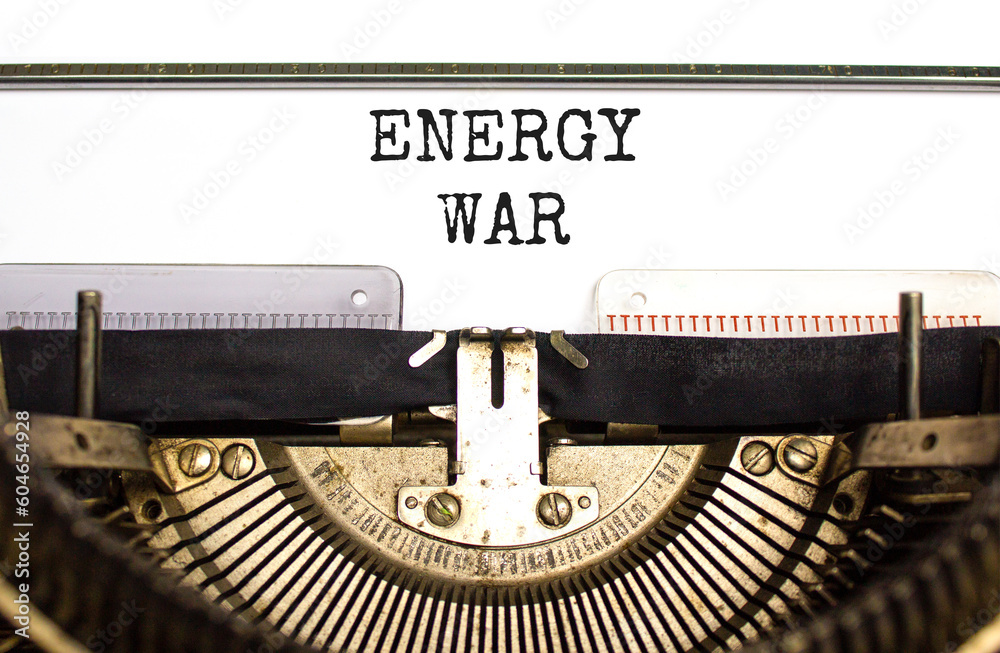 Energy war symbol. Concept words Energy war typed on beautiful old retro typewriter. Beautiful white background. Business and Energy war concept. Copy space.