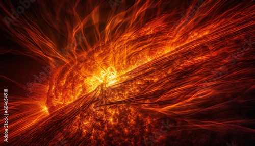 Fiery sunset ignites spirituality in natural abstract landscape, copy space generated by AI