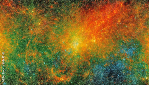 Vibrant colors explode in abstract galaxy illustration on mottled backdrop generated by AI