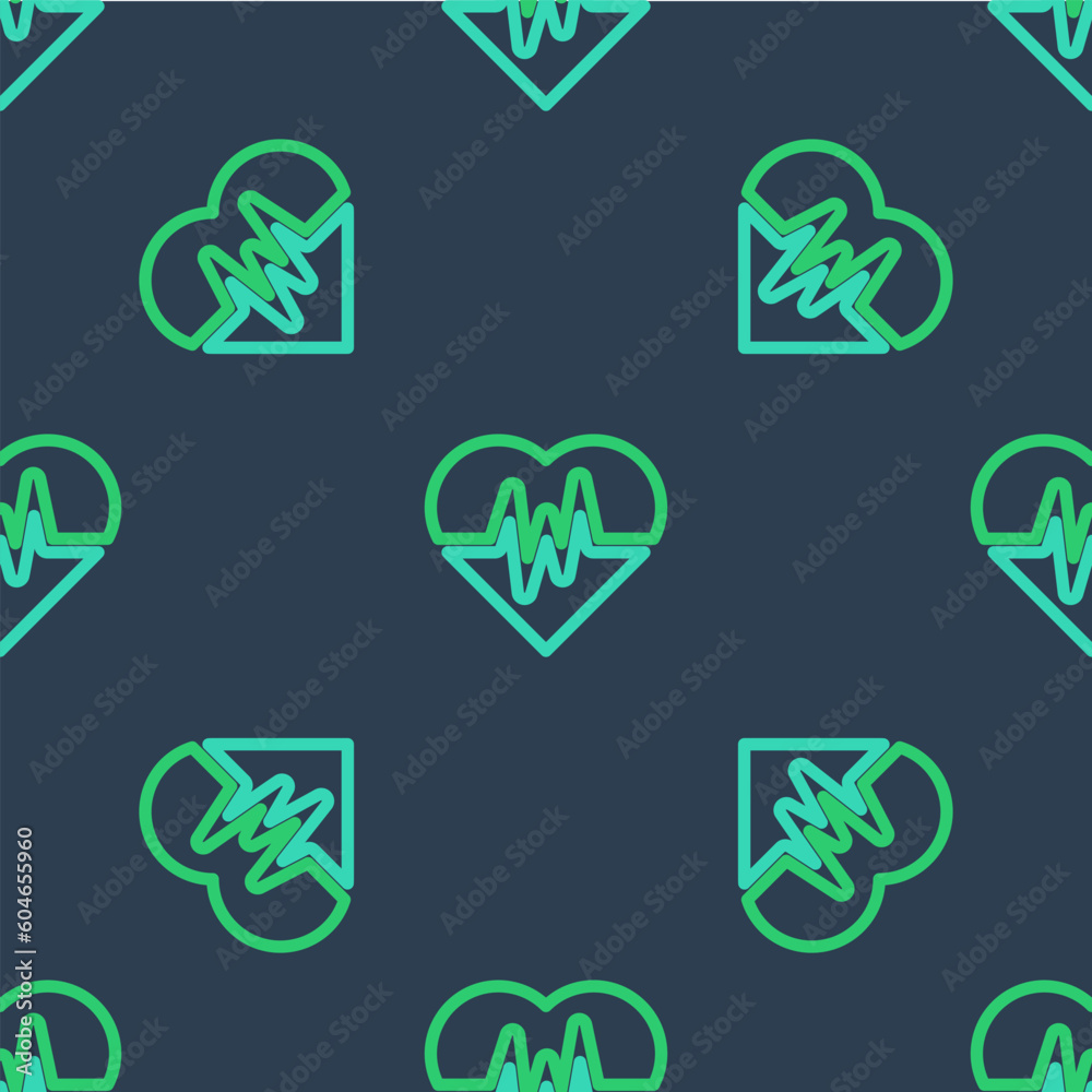 Line Heart rate icon isolated seamless pattern on blue background. Heartbeat sign. Heart pulse icon. Cardiogram icon. Vector Line Heart rate icon isolated seamless pattern on blue background. Heartbeat sign. Heart pulse icon. Cardiogram icon. Vector