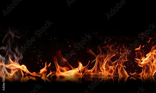 Close Up of Abstract Flames on Black Background Isolated. Generative AI illustrations.