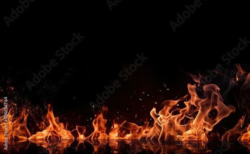 Close Up of Abstract Flames on Black Background Isolated. Generative AI illustrations.