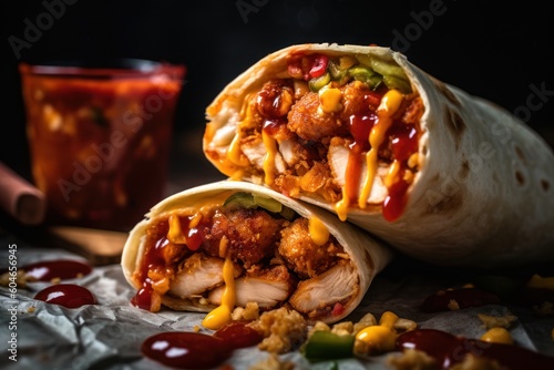 Generative AI chicken wrap with ketchup Editorial Food Photography