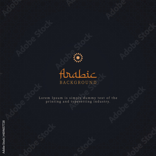 Arabic template. Abstract Islamic background black. Pattern background with golden border.