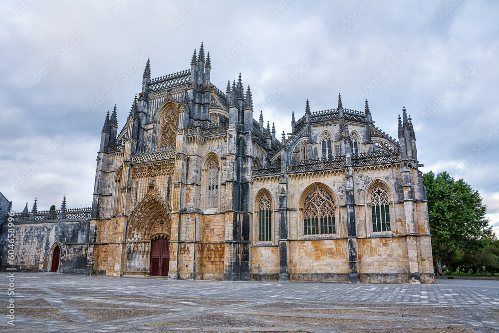 Facade of the Cathedral of Batalha in Portugal