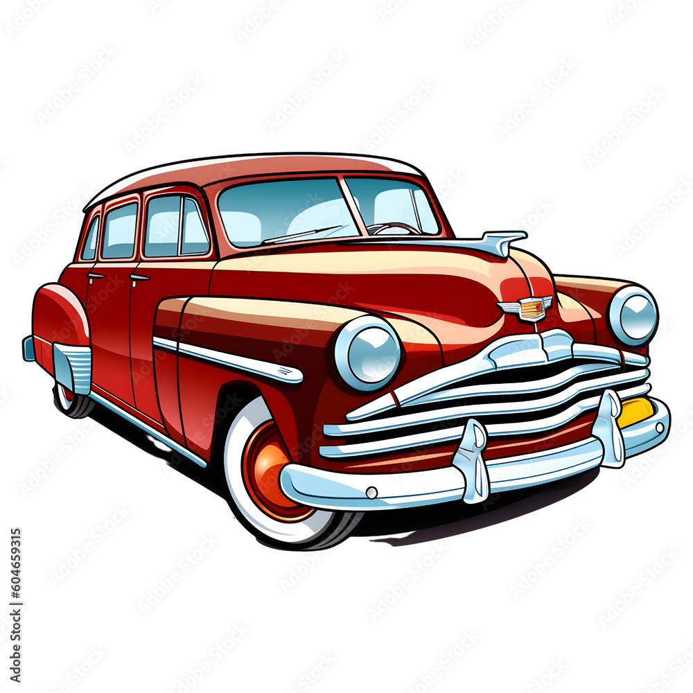 Red and blue classic car model cartoon