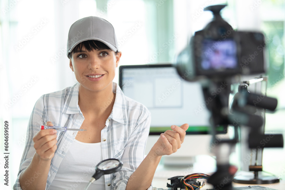 female diy blogger recording video of working hobby female diy blogger recording video of working hobby