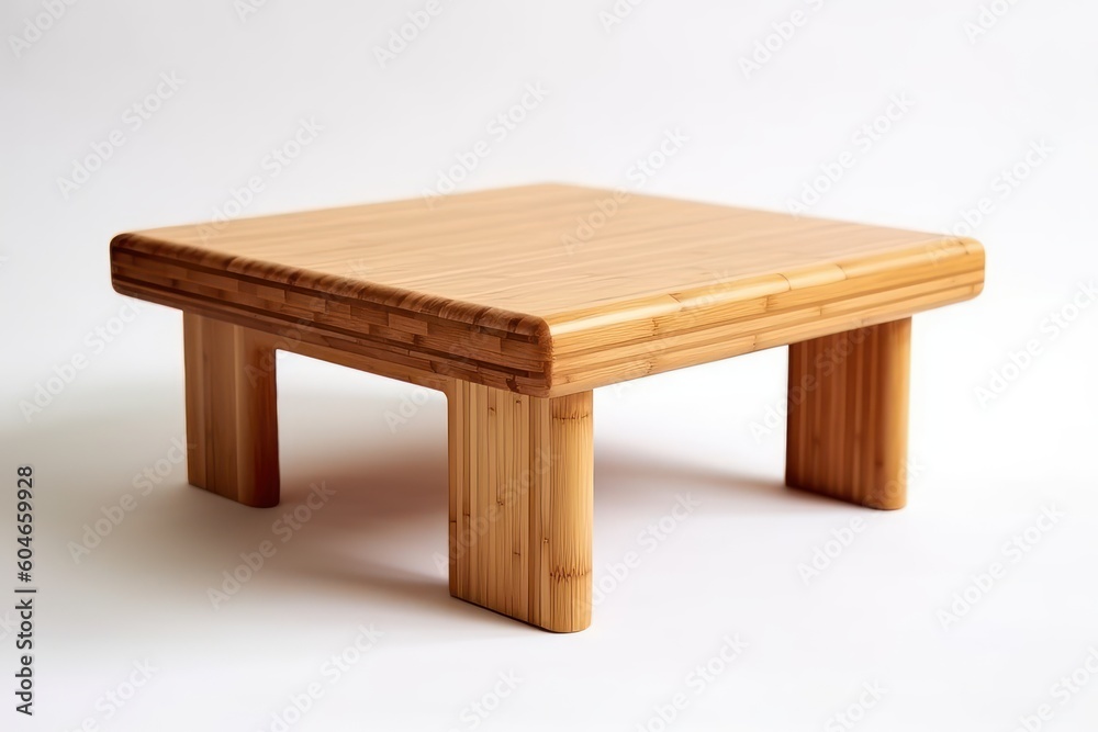 Sleek and compact bamboo coffee table in a minimalist living room setting Sleek and compact bamboo coffee table in a minimalist living room setting