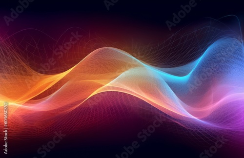 Illustration of a vibrant and colorful light wave on a dark background created with Generative AI technology