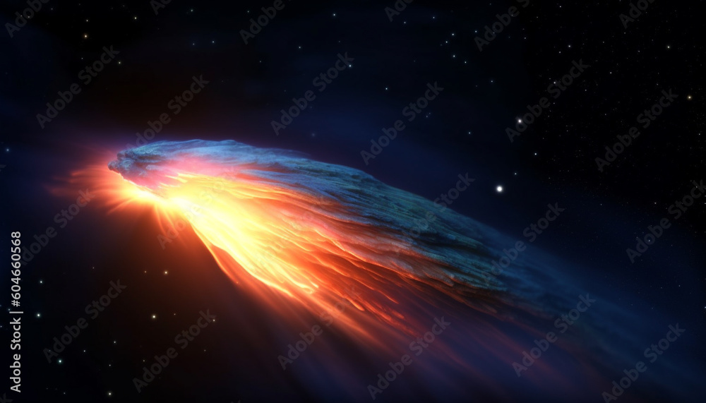 Obraz premium Exploding supernova illuminates multi colored galaxy in abstract star field design generated by AI