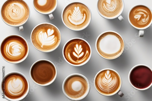 Generative AI collection a cup coffee latte top view Food Photography