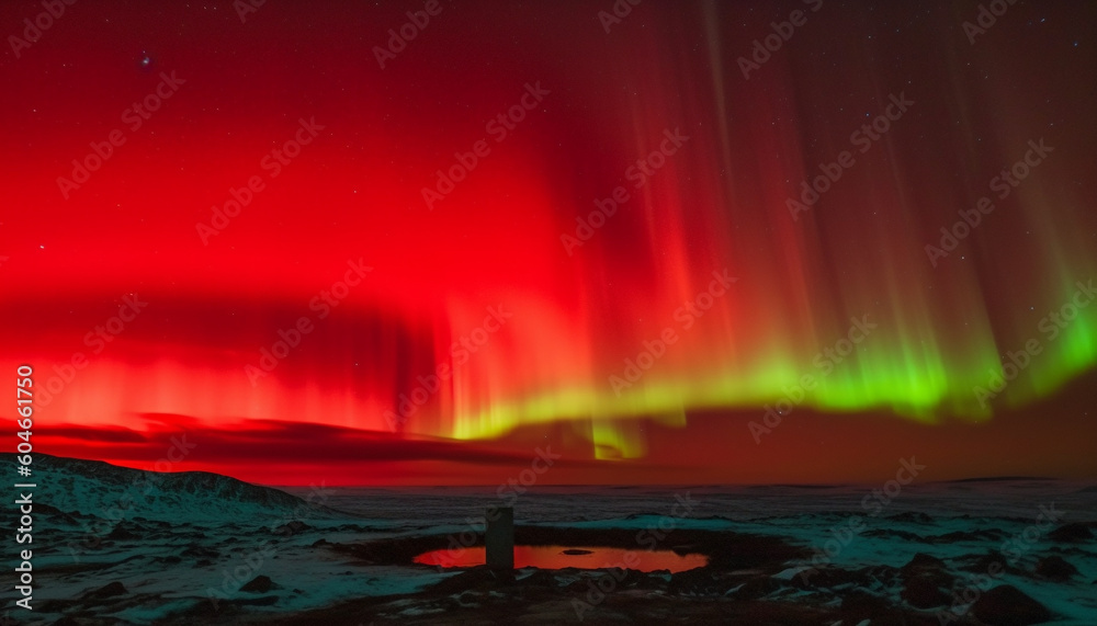 Majestic mountain range illuminated by vibrant aurora polaris at night generated by AI