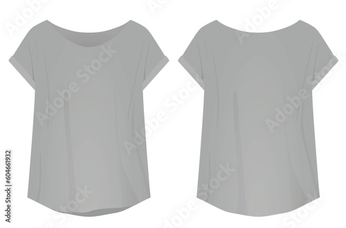 Grey women t shirt. front and back view. vector illustration