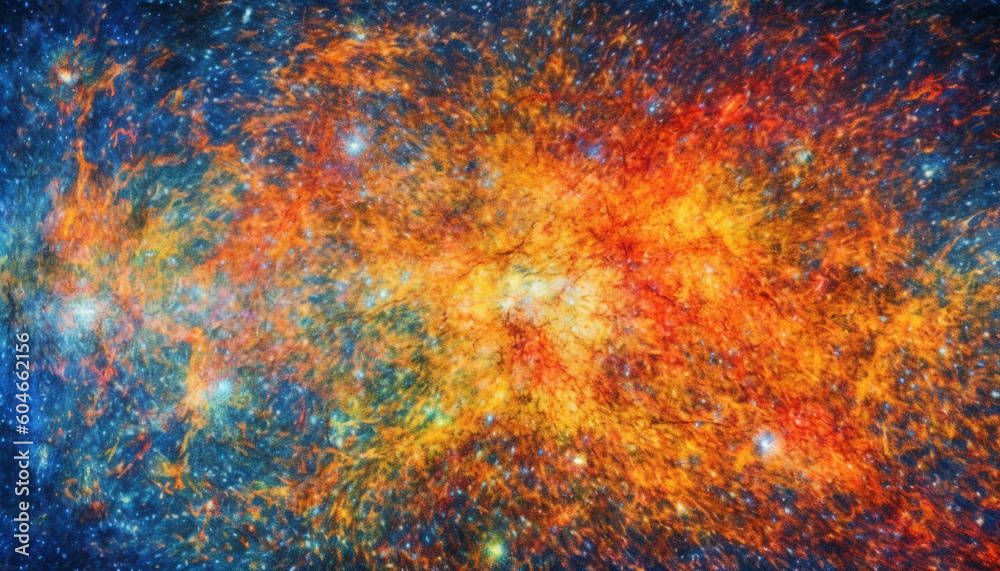 Explosive galaxy backdrop, glowing fractal pattern ignites natural phenomenon heat generated by AI