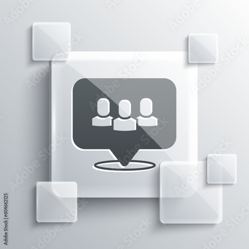 Grey Project team base icon isolated on grey background. Business analysis and planning, consulting, team work, project management. Developers. Square glass panels. Vector