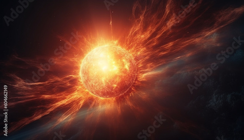 Fototapeta Naklejka Na Ścianę i Meble -  Deep space nebula explodes with glowing natural phenomenon and fire generated by AI