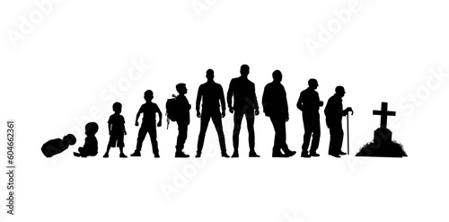 Vector illustration. Silhouette of a growth man. Growing up. Life scale.