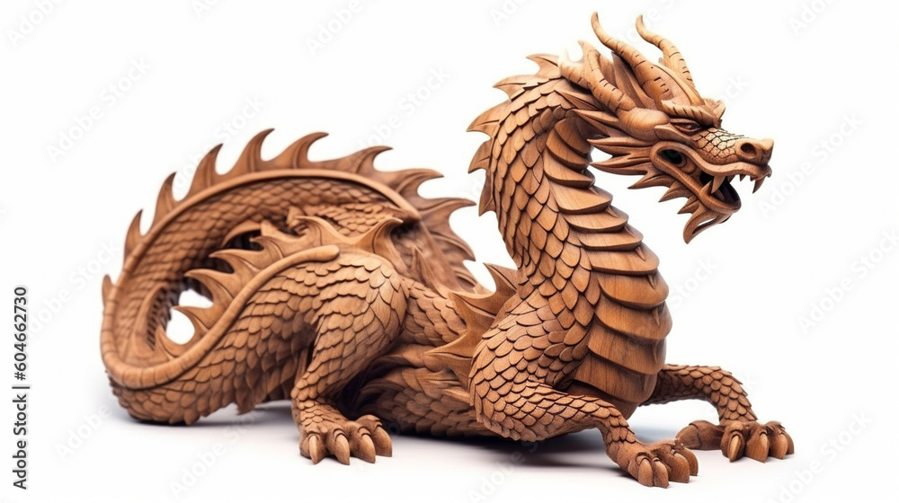 A dragon carved out of wood. The symbol of 2024, the Chinese New Year, the zodiac sign of the Eastern horoscope. A dragon carved out of wood. The symbol of 2024, the Chinese New Year, the zodiac sign of the Eastern horoscope.