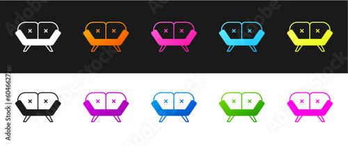 Set Sofa icon isolated on black and white background. Vector