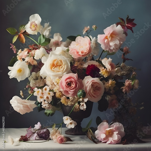 Generative AI  illustrations  bouquet of flowers for wedding  or background decor. High quality photo