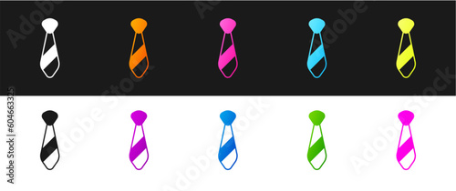Set Tie icon isolated on black and white background. Necktie and neckcloth symbol. Vector