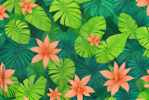 Tropical textured 3D botanical vintage background.