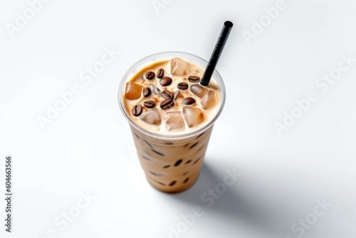 Generative AI collection a cup iced Cappucino with straw top view Food Photography