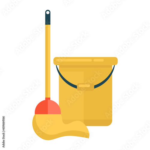 Bucket and mop icon isolated on a white background. Cleaning and disinfection tool. Cleaning equipment set