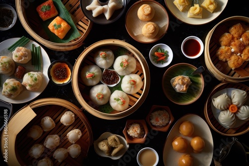 Generative AI Dim sum or dinxin is one of the most popular Cantonese Food Photography photo