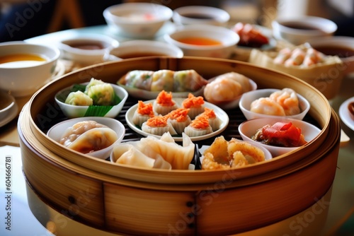 Generative AI Dim sum or dinxin is one of the most popular Cantonese Food Photography