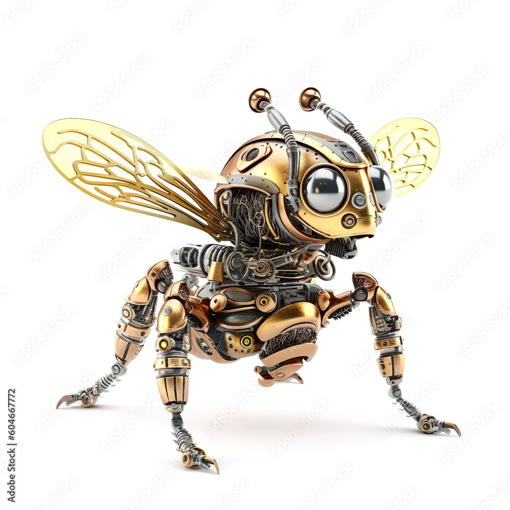 Robot Bee or fly, wasp, hornet on a white isolated background, generative AI Robot Bee or fly, wasp, hornet on a white isolated background, generative AI