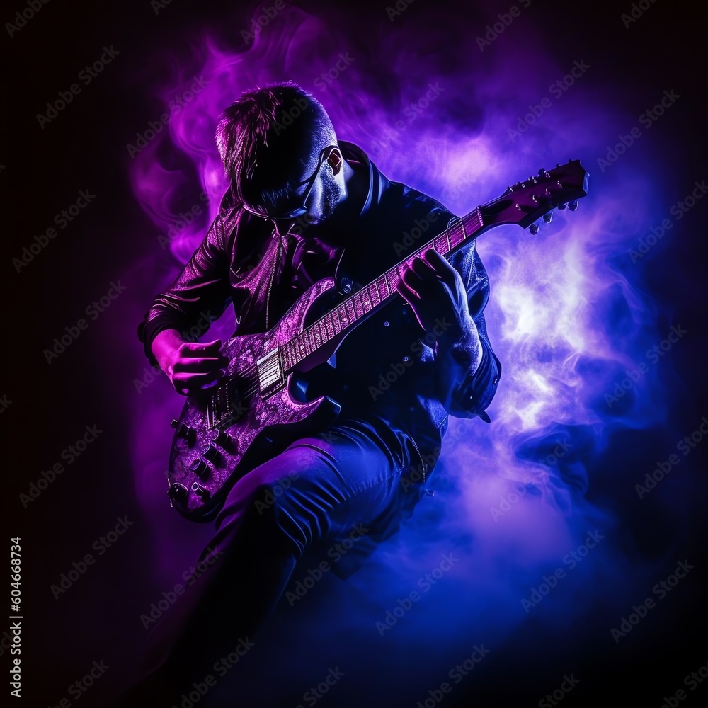 A musician playing an electric guitar beneath a - AI-generated