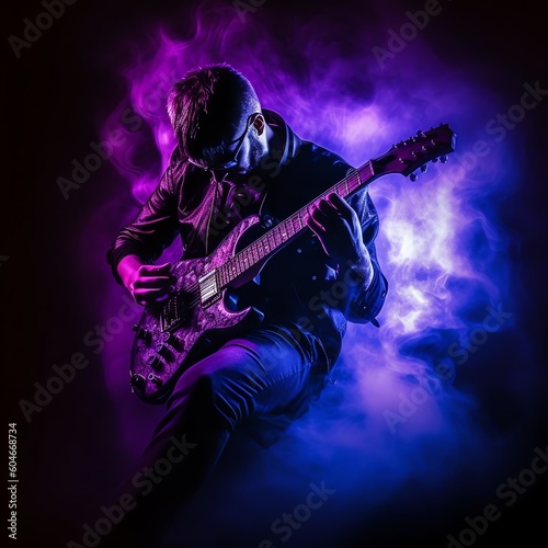 A musician playing an electric guitar beneath a - AI-generated