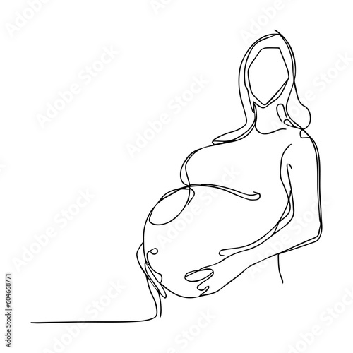 Vector illustration. One line art. Pregnant woman. Young mom.