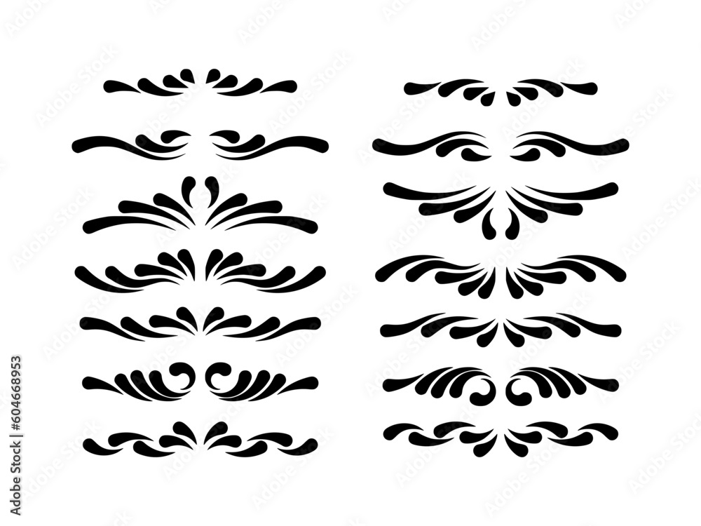 Set of text delimiters ornaments. vector collection of curls, swirls divider and filigree for classic vintage design elements, illustration. - obrazy, fototapety, plakaty 
