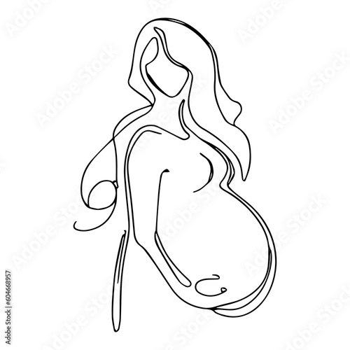 Vector illustration. One line art. Pregnant woman. Young mom.