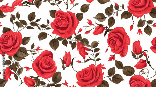 Wallpaper Mural seamless red roses pattern Torontodigital.ca